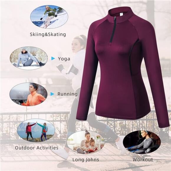 Womens Athletic Tops Long Sleeve Quick Dry UPF 50+ Soft Quarter Zip Pullover - Picture 6 of 8